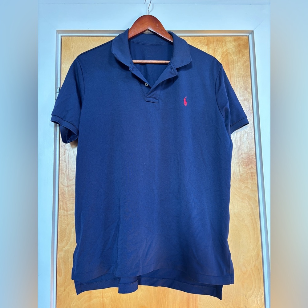 Polo Ralph Lauren Short Sleeve Men’s Polo Collar Golf Shirt Blue Large Button